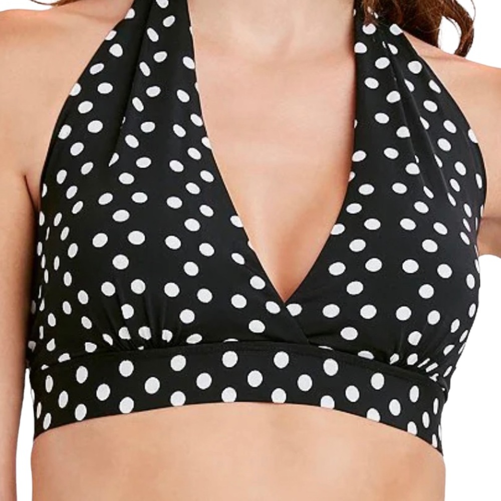 Tahari Black with White Polka Dots "Sweet Spot" Halter Bikini Top L